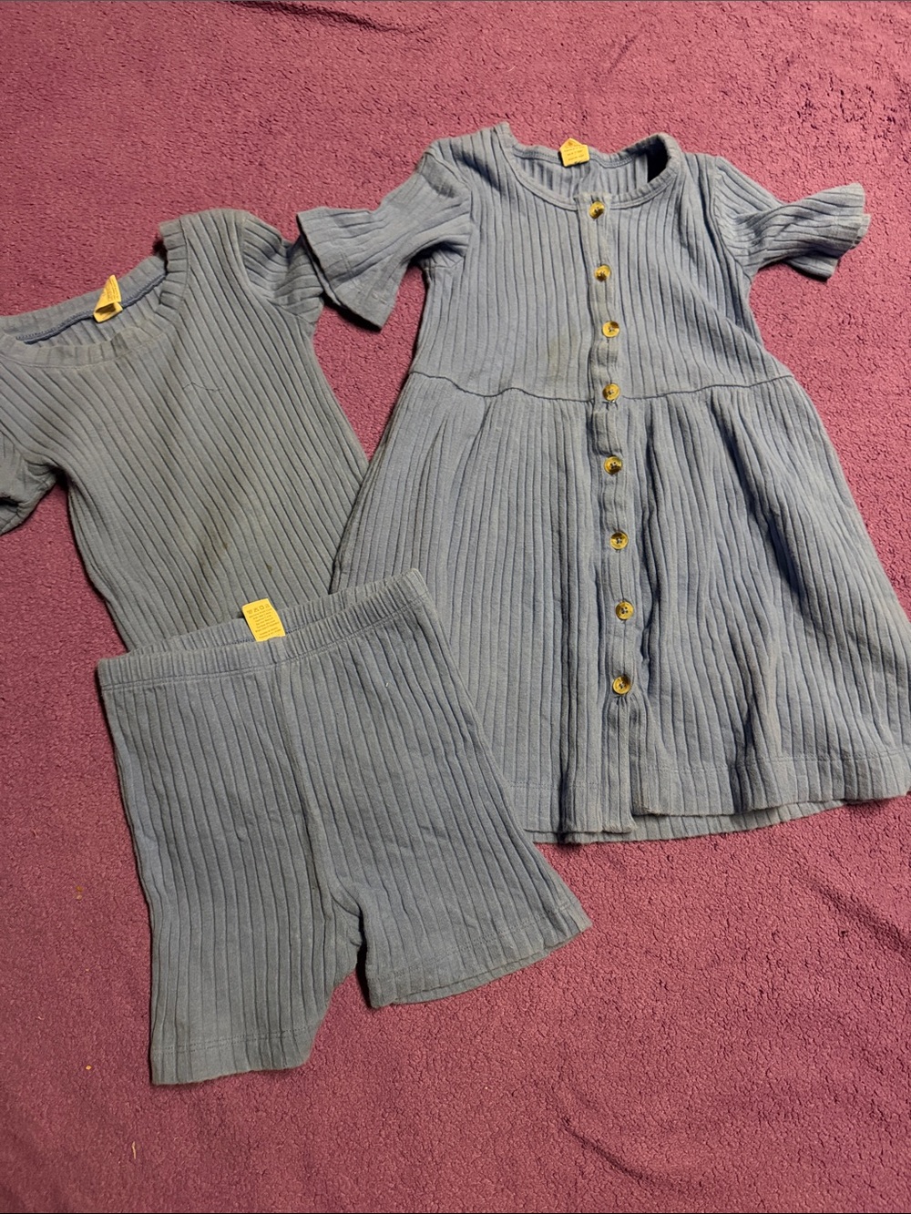 kate quinn Blue Ribbed Button-Front Dress with Matching Shorts